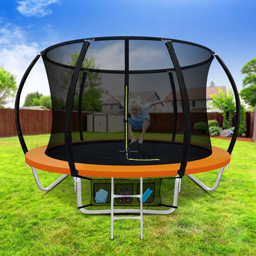 Everfit 8ft Kids Trampoline with Safety Net and Ladder Orange
