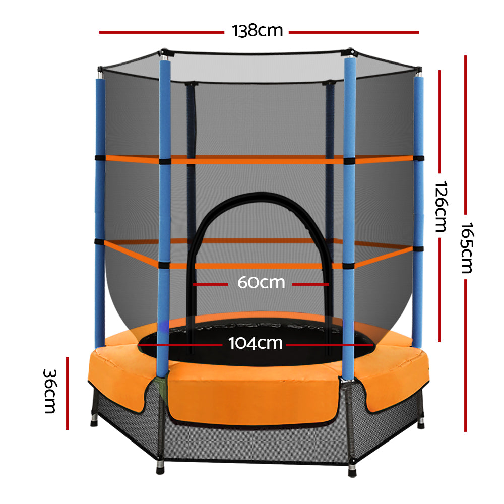 Everfit 4.5FT Kids Trampoline with Safety Net and Elastic Springs Orange