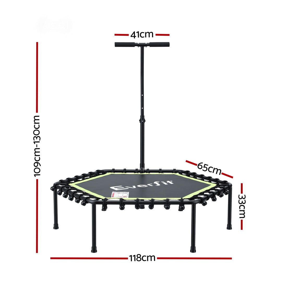 Everfit Hexagon Fitness Trampoline Rebounder 48 inch Adjustable Handrail Green