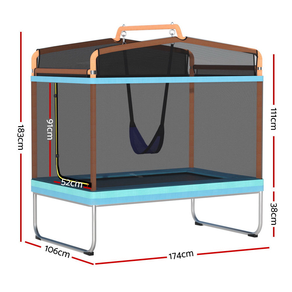 Everfit 6FT Kids Rectangle Trampoline with Safety Enclosure Swing Orange