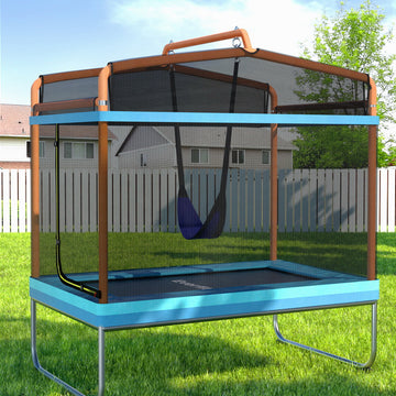 Everfit 6FT Kids Rectangle Trampoline with Safety Enclosure Swing Orange