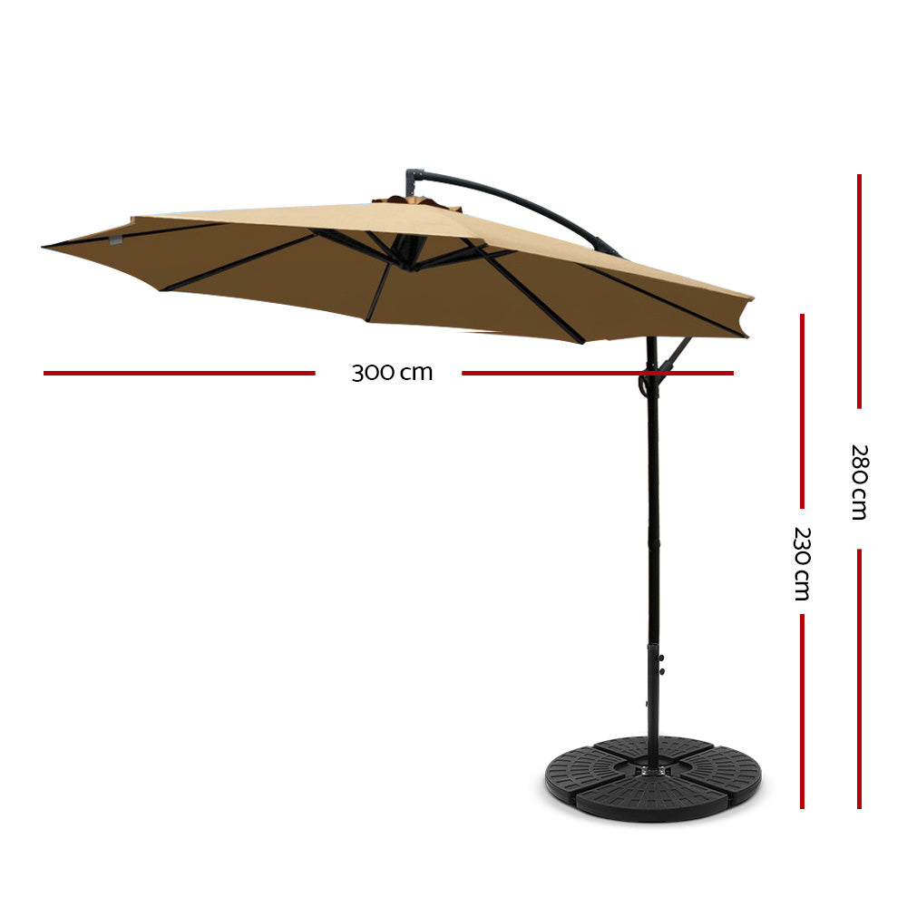 Instahut Cantilever Umbrella Side Post UV50+ 3 m Beige with Base