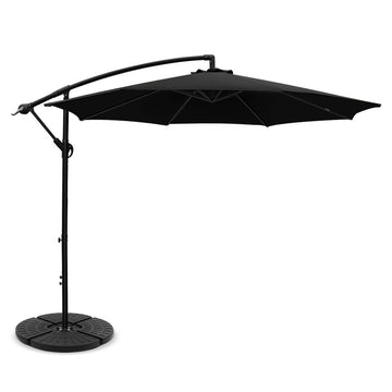 Instahut Cantilever Umbrella UV50+ Side Post 3m Black with Base