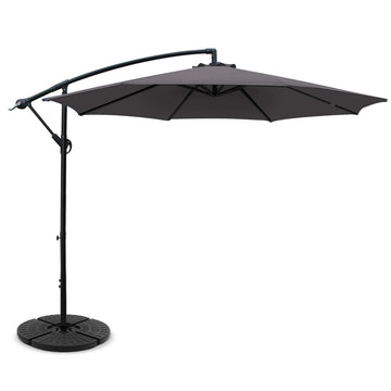 Instahut Cantilever Umbrella UV50+ Side Post 3m Charcoal with Base