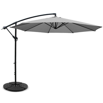 Instahut Cantilever Umbrella UV50+ Side Post 3m Grey with Base