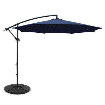 Instahut Cantilever Umbrella Side Post UV50+ 3 m Navy with Base