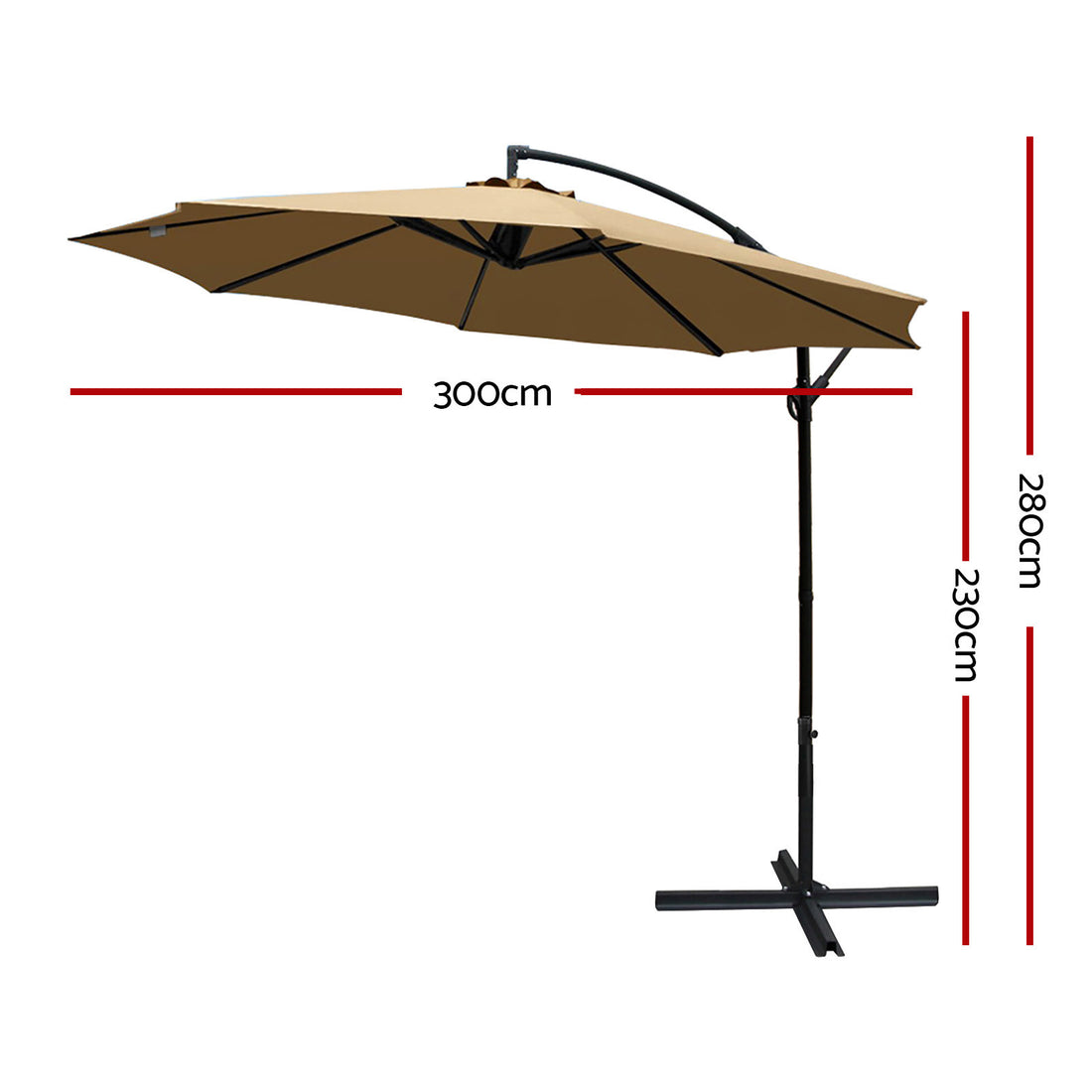Instahut Cantilever Umbrella UV50+ 3m Beige