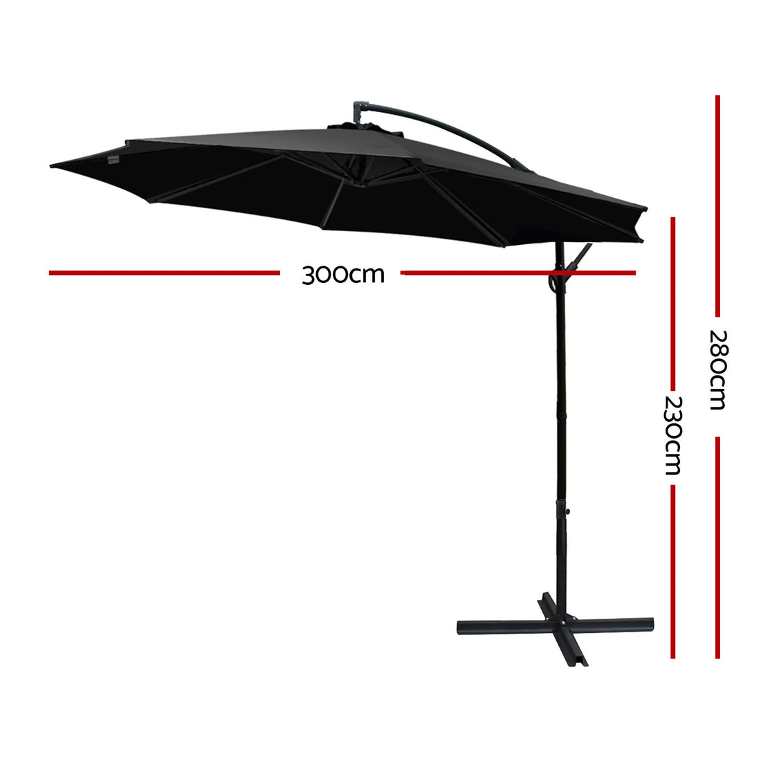 Instahut Cantilever Umbrella UV50+ 3m Black