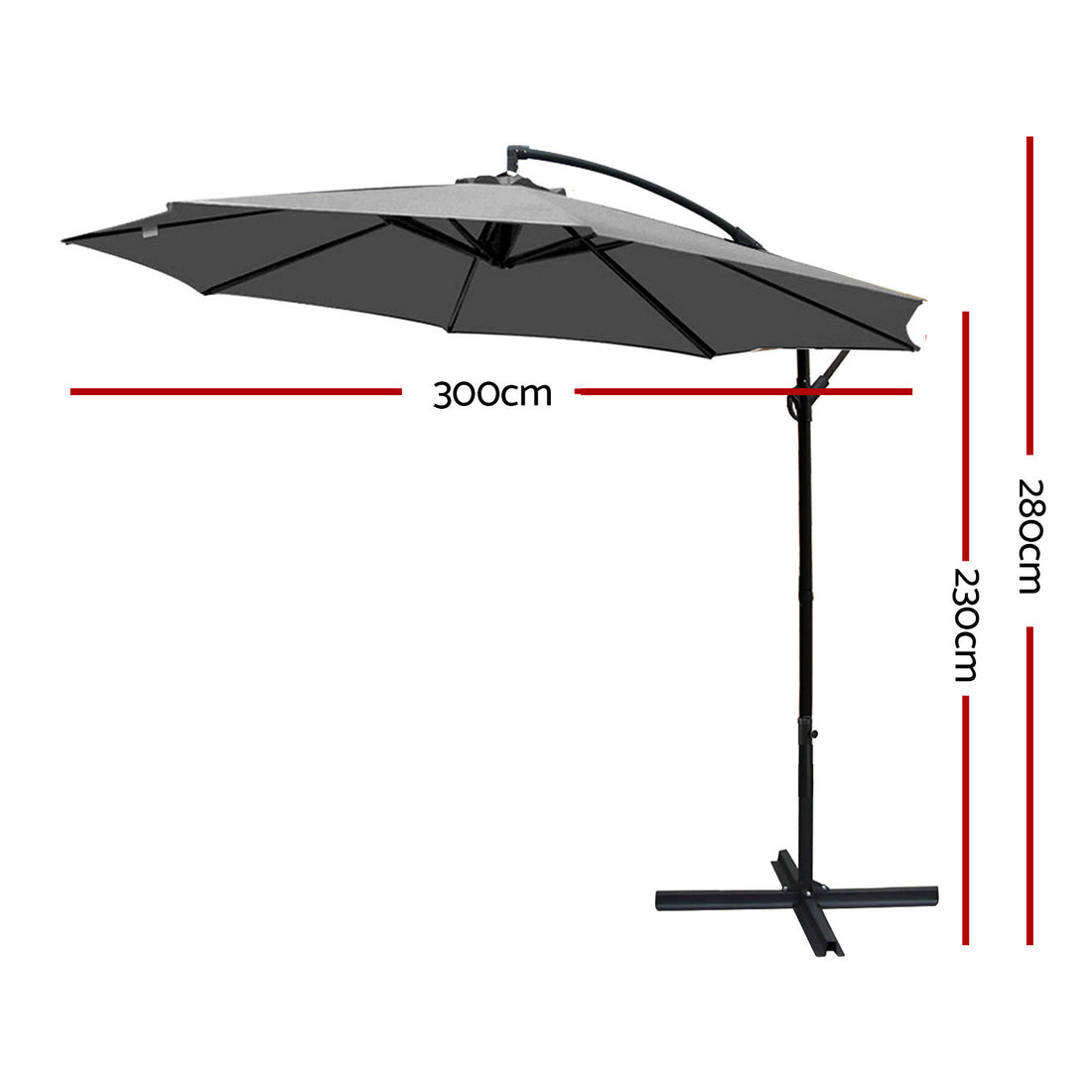 Instahut Cantilever Umbrella Side Post UV50+ 3m Charcoal
