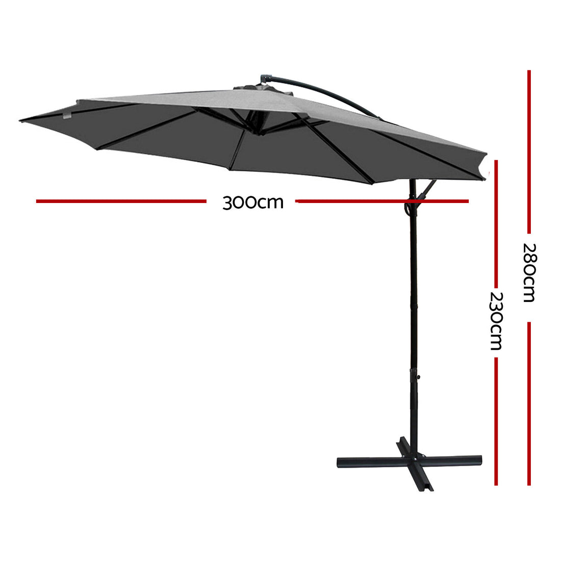 Instahut Cantilever Umbrella Side Post UV50+ 3m Grey