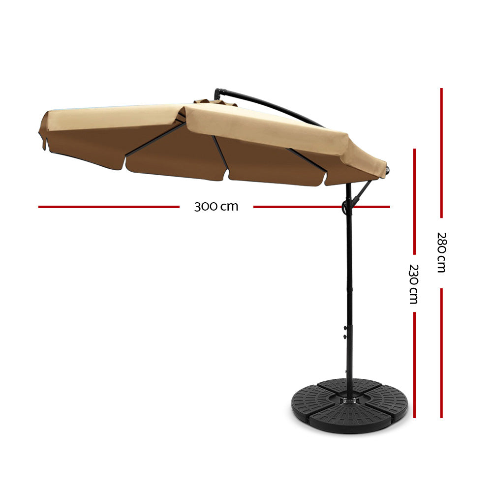 Instahut Cantilever Umbrella UV50+ Side Post 3m Beige with Base