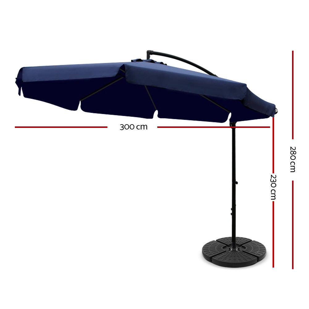 Instahut Cantilever Side Post Umbrella UV50+ 3m Navy