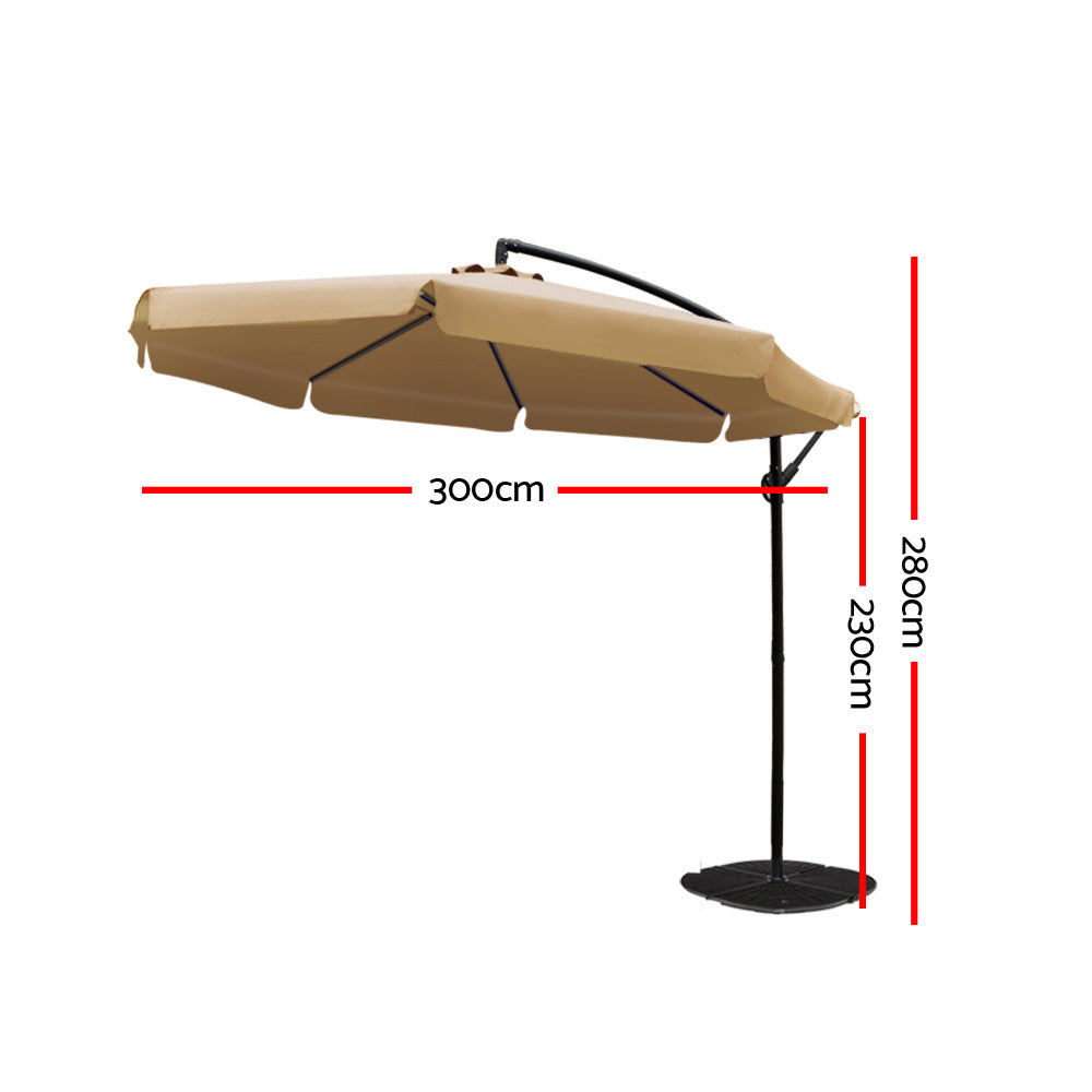 Instahut Cantilever Umbrella UV50+ 3m Beige