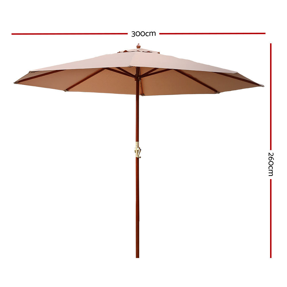 Instahut Centre Post Umbrella UV50+ 3m Beige