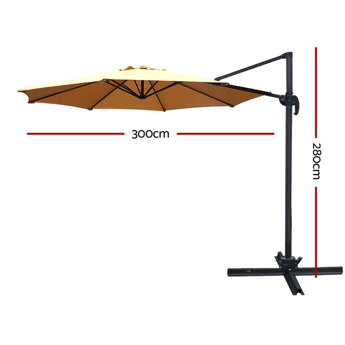 Instahut Cantilever Umbrella 360 Degree Tilt UV50+ 3m Beige