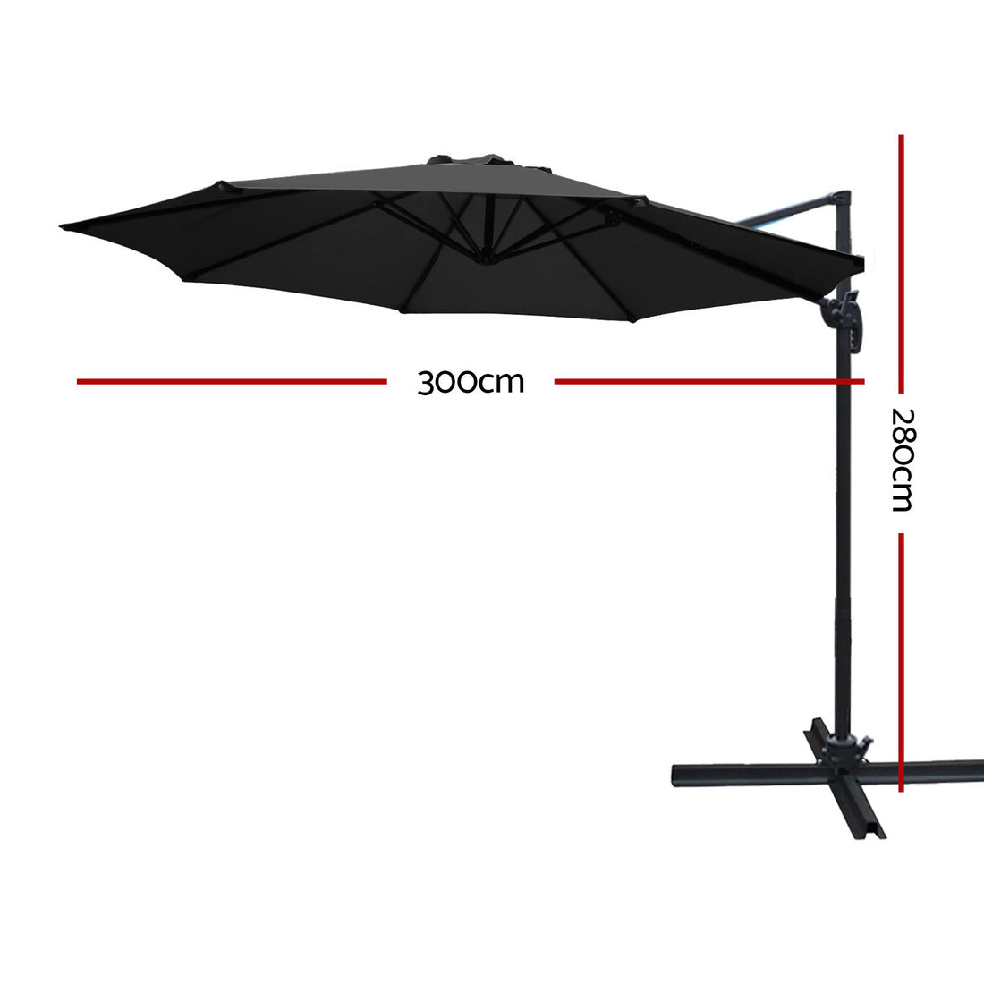 Instahut Cantilever Umbrella 360 Degree Tilt UV50+ 3m Black