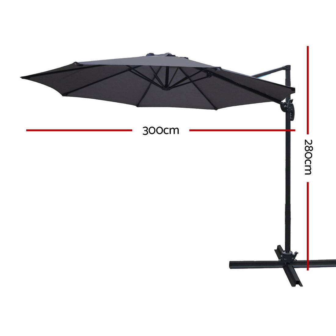 Instahut Cantilever Umbrella 360 Degree Tilt UV50+ 3m Charcoal