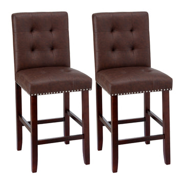 Artiss Tufted Bar Stools Rubber Wood Frame PU Leather Brown Set of 2