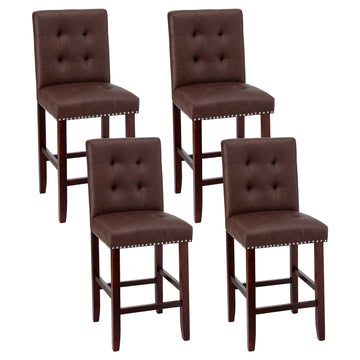 Artiss Tufted Bar Stools Rubber Wood Frame PU Leather Brown Set of 4