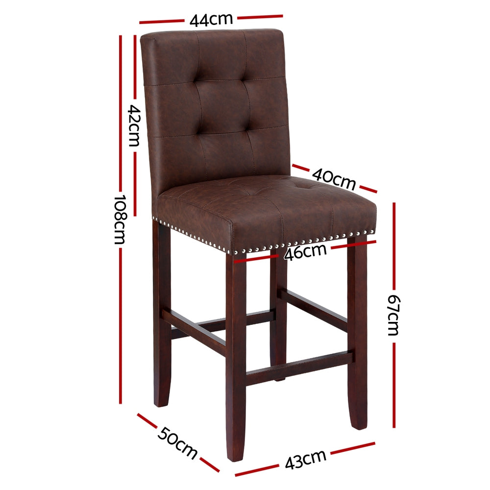 Artiss Tufted Bar Stools Rubber Wood Frame PU Leather Brown Set of 4