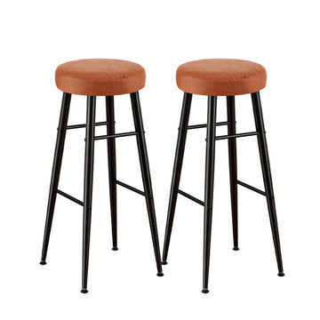 Artiss Bar Stools Set of 2 Round Backless PU Leather Brown