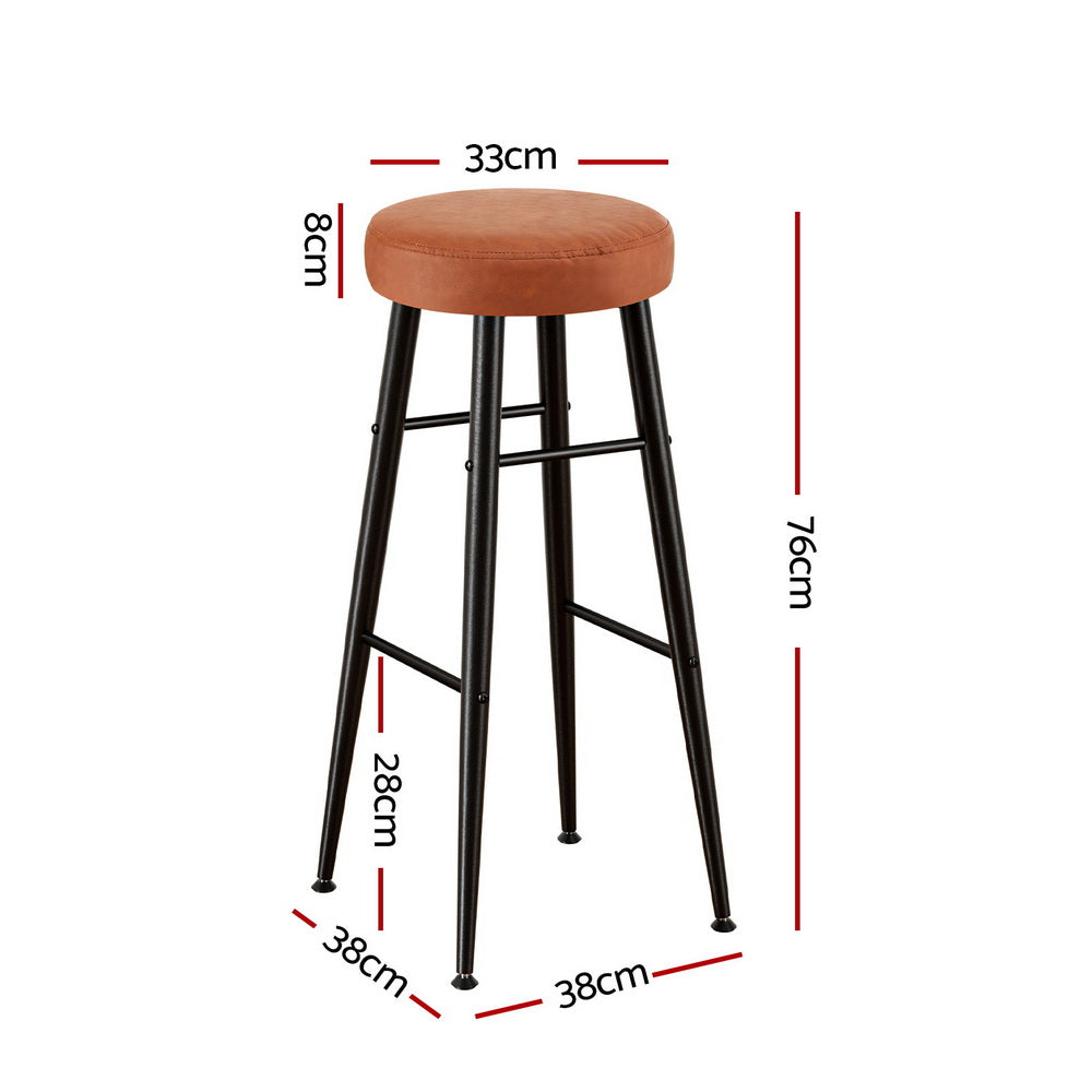 Artiss Bar Stools Set of 2 Round Backless PU Leather Brown