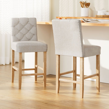 Artiss Artem Tufted Linen Bar Stools Copper Nailhead Beige Set of 2