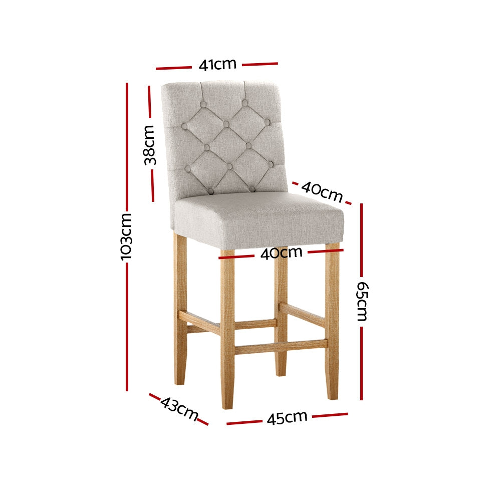 Artiss Artem Tufted Linen Bar Stools Copper Nailhead Beige Set of 2