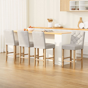 Artiss Linen Bar Stools Tufted Button High Back Beige