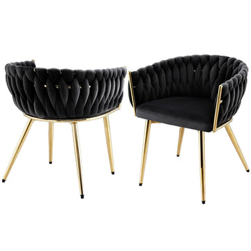 Artiss Velvet Dining Chair Set of 2 with Armrests Black