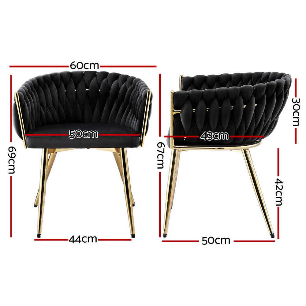 Artiss Velvet Dining Chair Set of 2 with Armrests Black