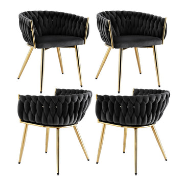 Artiss Velvet Dining Chair Set of 4 with Armrests Black