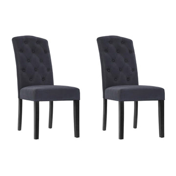 Artiss Parsons Dining Chair Linen Tufted Dark Grey Set of 2