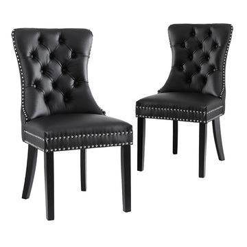 Artiss Dining Chair Set of 2 Button Tufted Black PU Leather