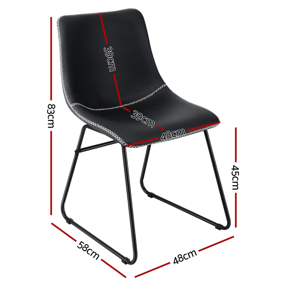 Artiss Retro Dining Chairs Set of 2 PU Leather Black