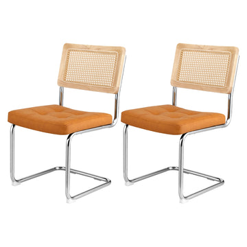 Artiss Dining Chairs PU Leather Rattan Cantilever Brown Set of 2