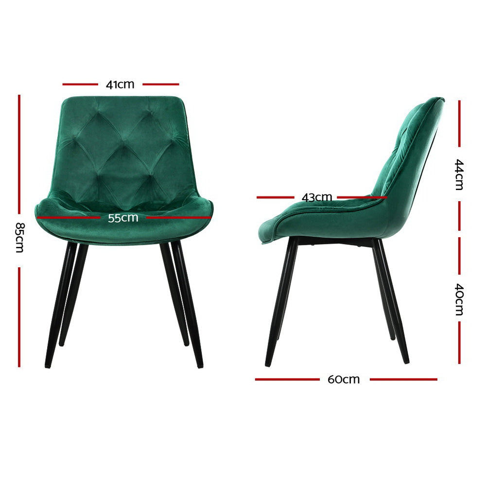 Artiss Velvet Diamond Tufted Dining Chairs Set of 2 Green
