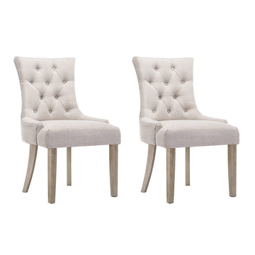 Artiss French Provincial Dining Chair Linen Tufted Cream Beige Set of 2