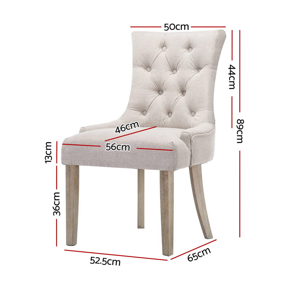 Artiss French Provincial Dining Chair Linen Tufted Cream Beige Set of 2