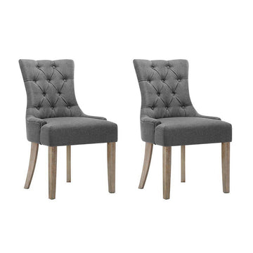 Artiss French Provincial Dining Chair Linen Tufted Grey Set of 2