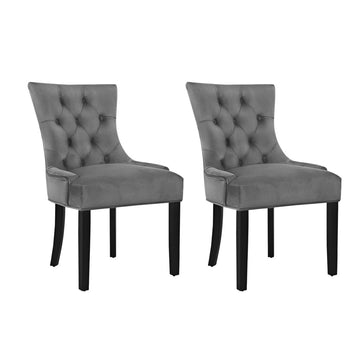 Artiss French Provincial Dining Chair Velvet Tufted Grey Set of 2