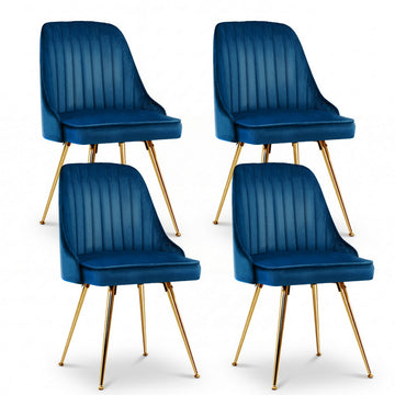 Artiss Velvet Channel Tufted Dining Chairs Set of 4 Blue