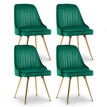 Artiss Velvet Channel Tufted Dining Chairs Set of 4 Green