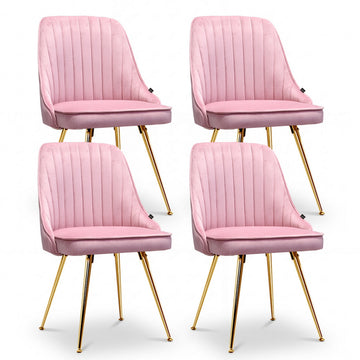 Artiss Velvet Channel Tufted Dining Chairs Set of 4 Pink