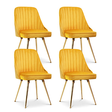 Artiss Velvet Channel Tufted Dining Chairs Set of 4 Yellow