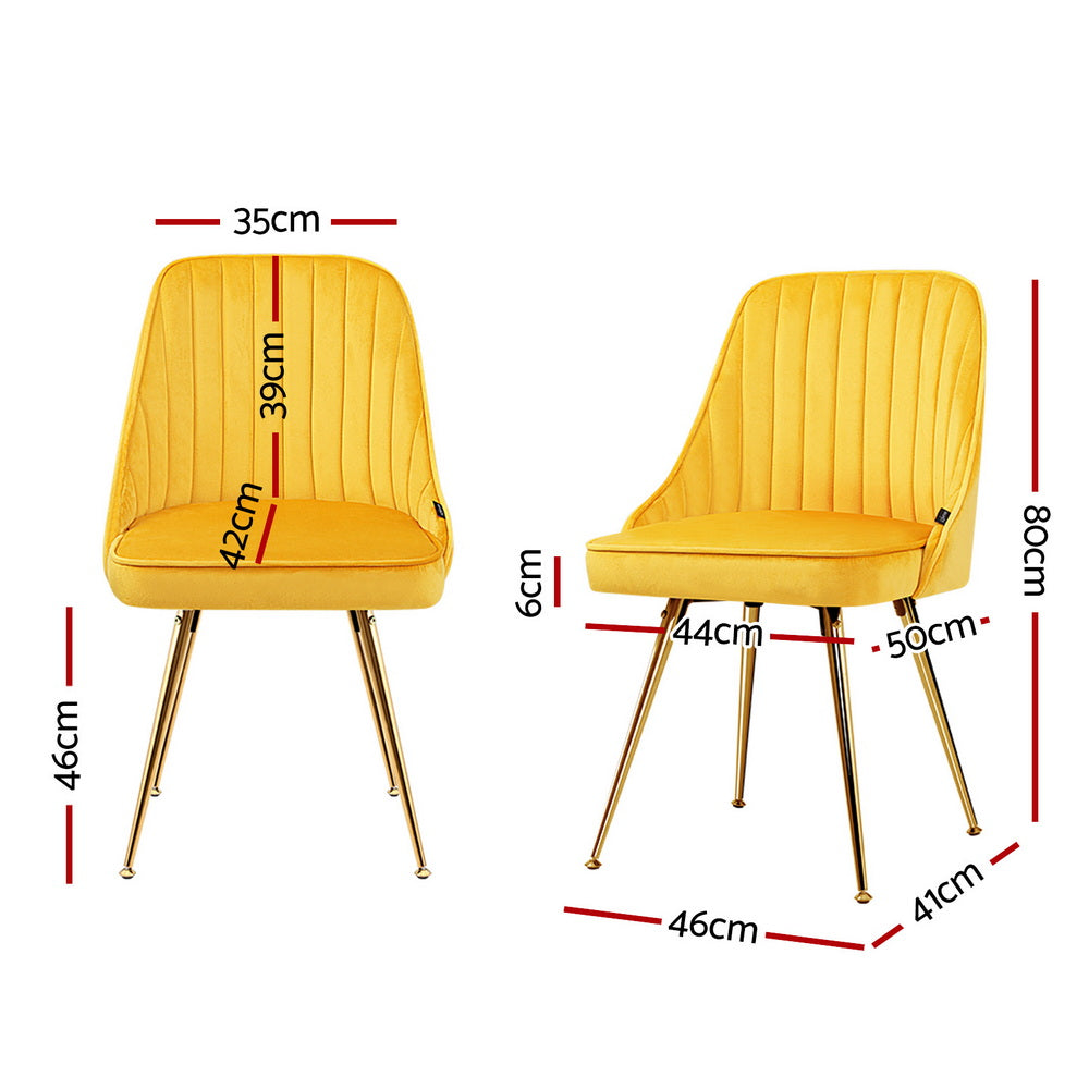 Artiss Velvet Channel Tufted Dining Chairs Set of 4 Yellow