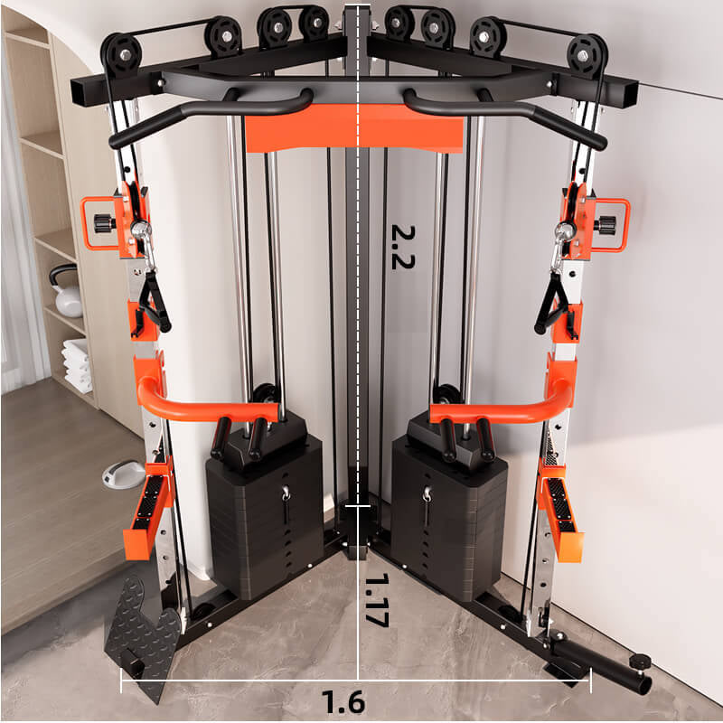 SmartFit C1 Max Cable Crossover Station with Bench and Barbell