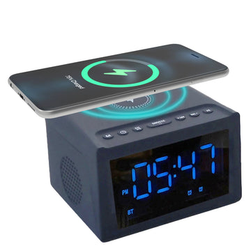 Laser Wireless Charging Bluetooth Alarm Clock FM Radio 10W
