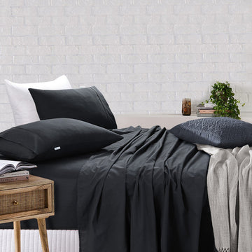 Elan Linen Egyptian Cotton Sheet Set Vintage Washed Charcoal