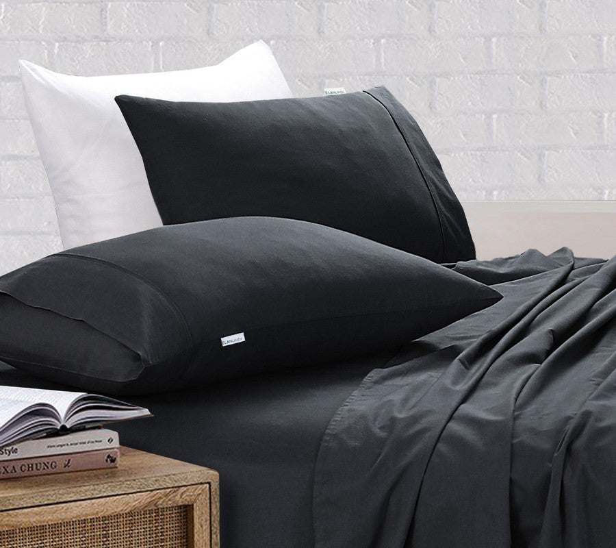 Elan Linen Egyptian Cotton Sheet Set Vintage Washed Charcoal